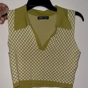 SHEIN Olive Checkered Crop Top